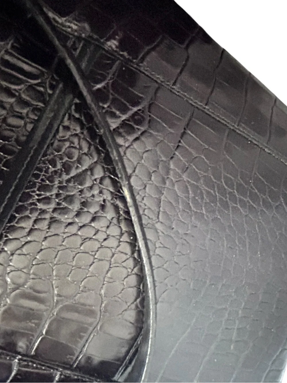 Vintage Brighton Shiny Black Croc Embossed Leather Shoulder Bucket Bag Purse